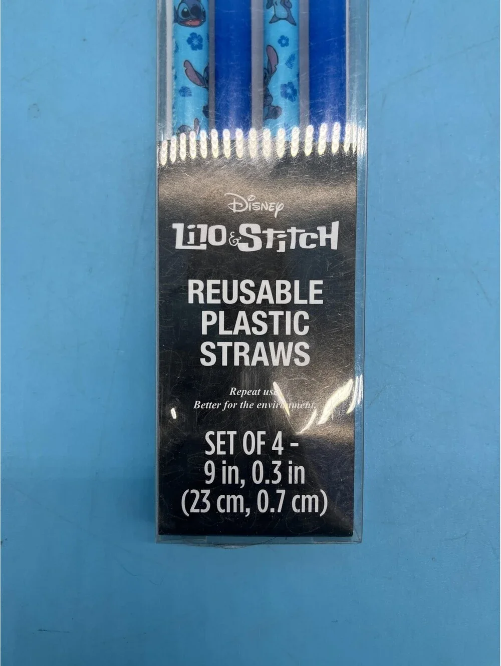 Disney Lilo & Stitch Reusable Plastic Straws Set Of 4 Blue 9in Kids Adults